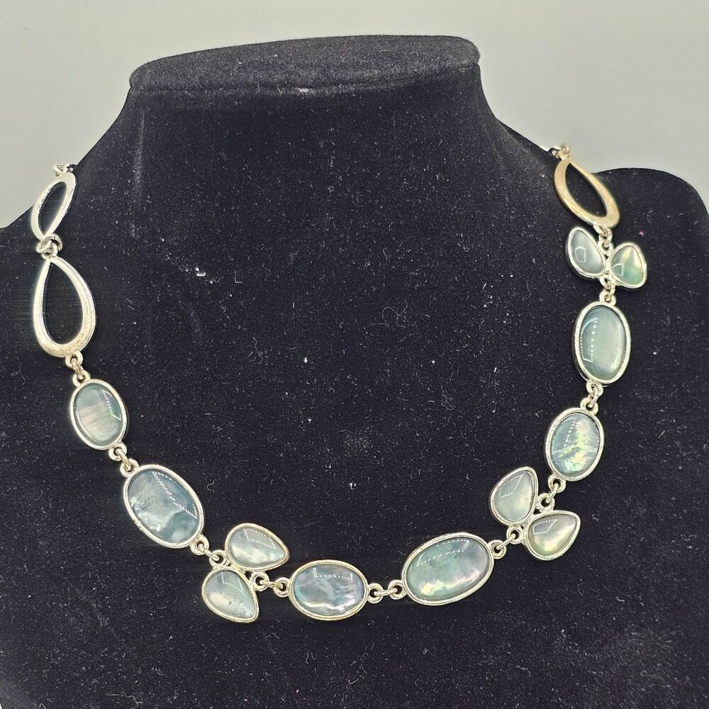 Anne Klein Teardrop Oval Iridescent Light Blue Stone Silver-tone Necklace